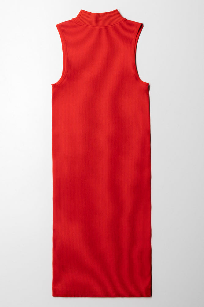 Seamless Turtle Neck Sleeveless Dress Red (2)