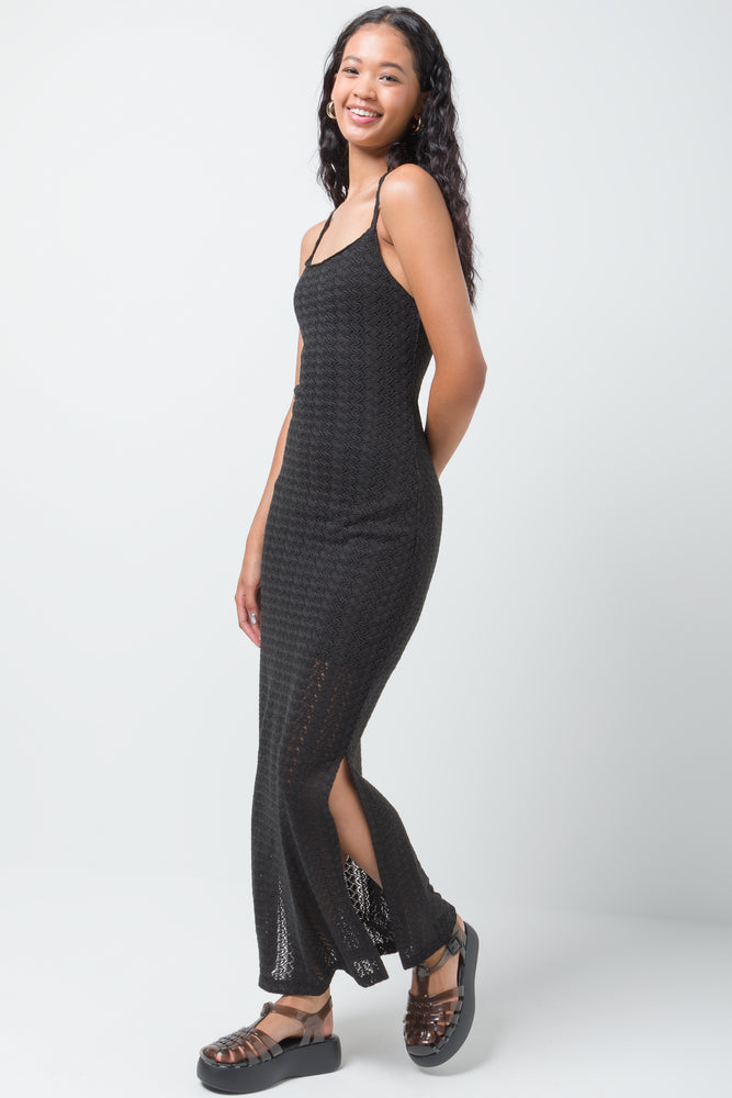 Crochet Textured Dress Black
