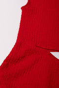 Crinkle Knit Cut Out Dress Red (1)