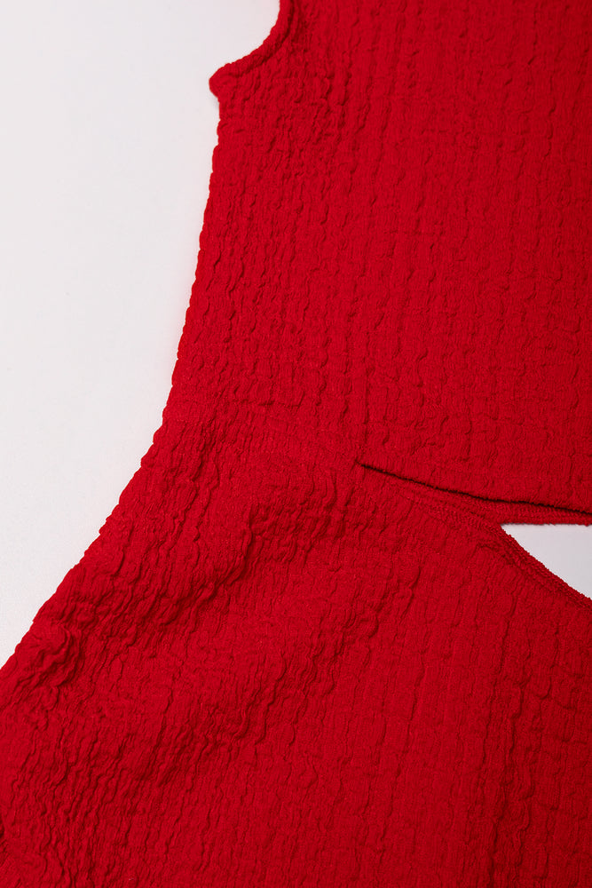 Crinkle Knit Cut Out Dress Red (1)