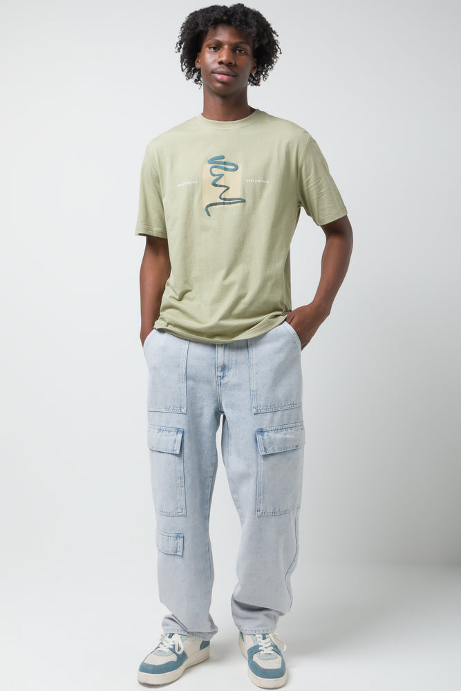 Cargo Loose Fit Denim Jeans Light Blue