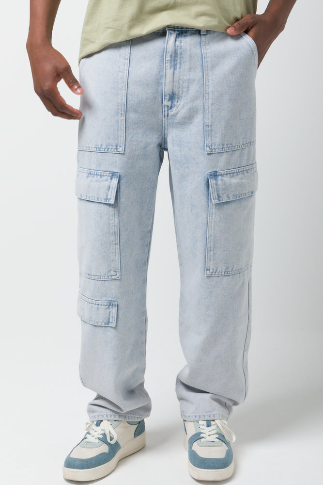 Cargo Loose Fit Denim Jeans Light Blue