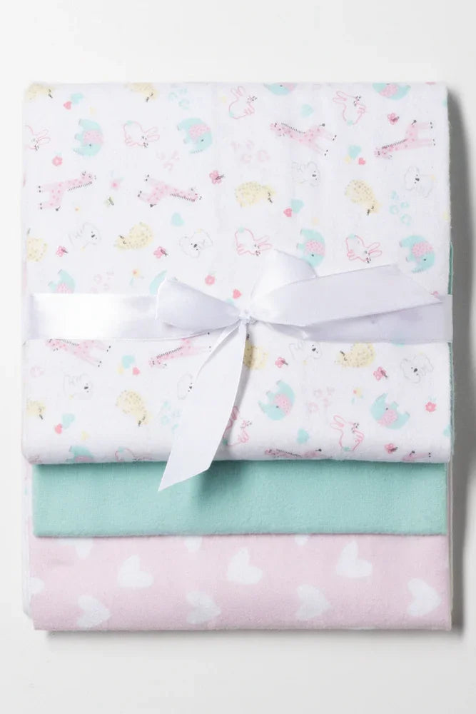 3 Pack Receiver Blanket Wild Animals  Pink