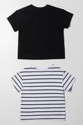 2 Pack Stripe Short Sleeve T-Shirts Black (2)