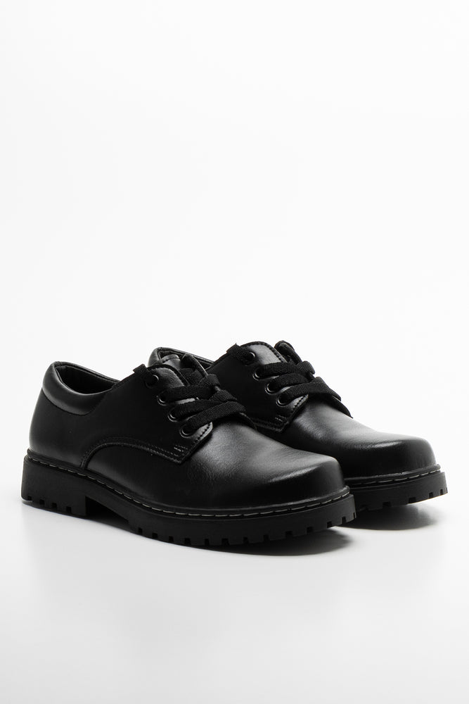 Rugged Leather Boys Shoes Black