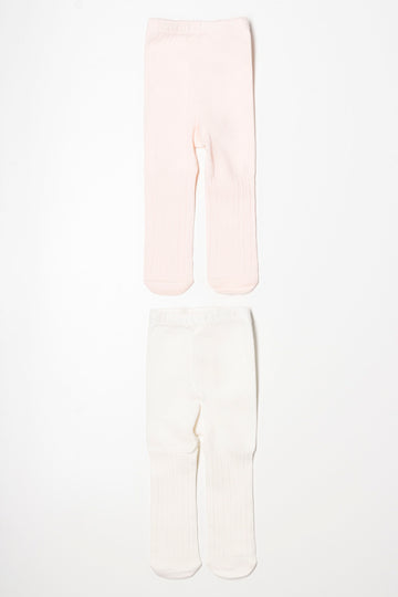 2 Pack Tights Cream and Pink
