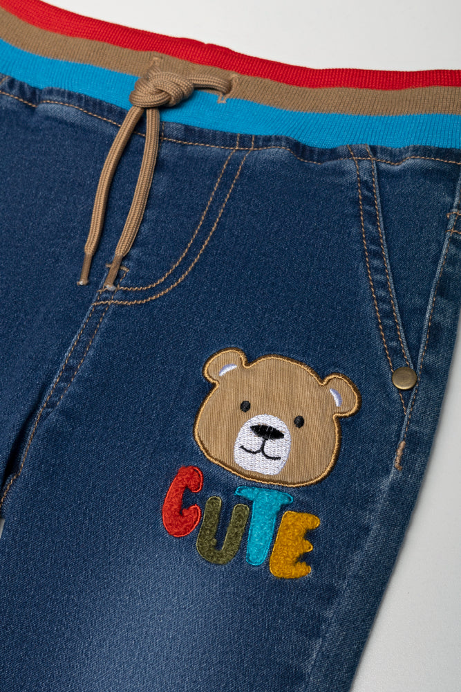 Rib Waist Denim Jeans Blue (1)
