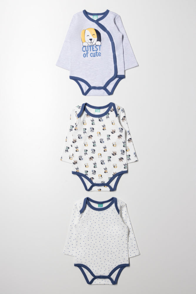 3 Pack Long Sleeve Bodyvests Blue