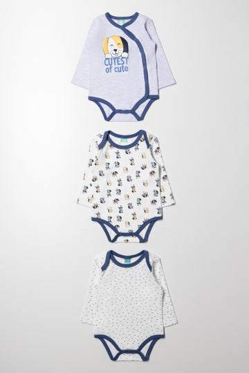 3 Pack Long Sleeve Bodyvests Blue