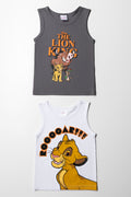 Lion King 2 Pack Sleeveless T-Shirts White And Dark Grey