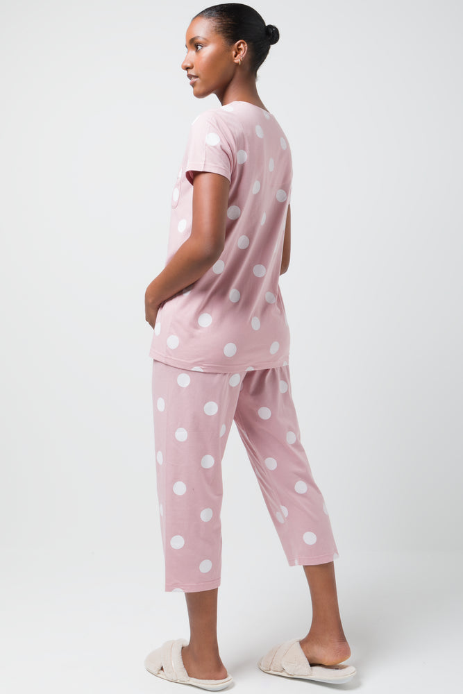 Spot Button Through Capri Set Pink (2)