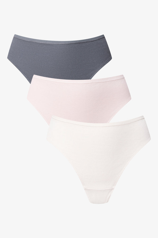 3 Pack Thongs Pink, Natural And Dark Grey