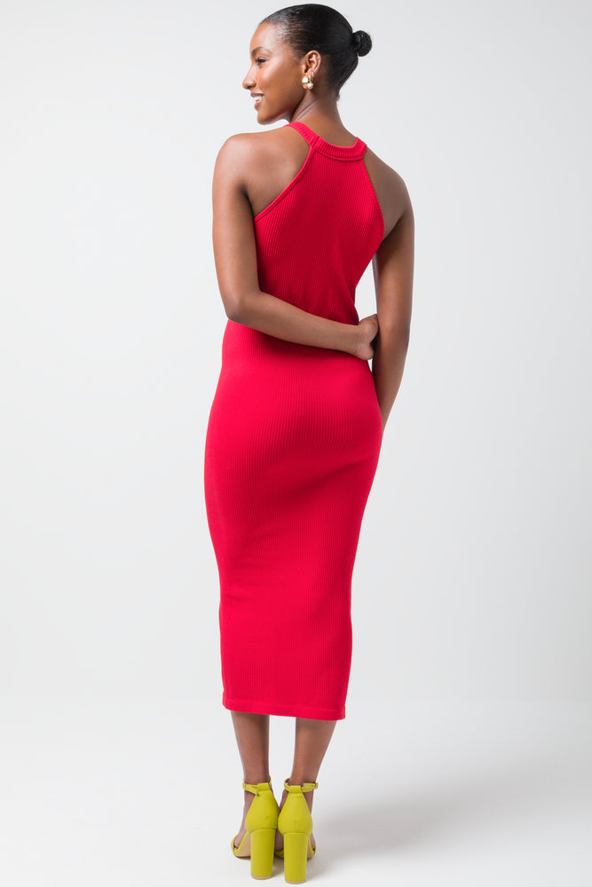 Seamless Halterneck Bodycon Dress Red (2)