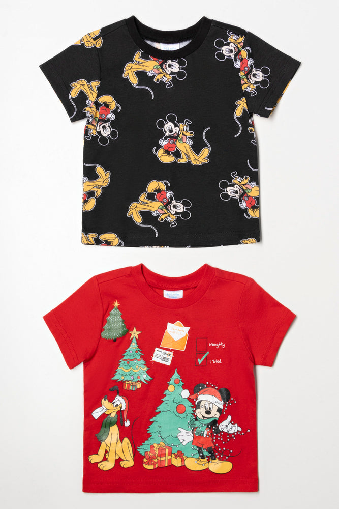 Mickey Mouse 2 Pack T-Shirts Red And Black