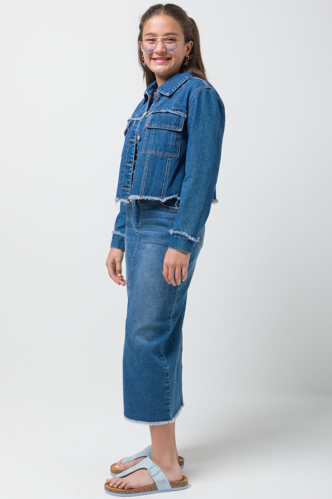 Denim Jacket With Frayed Edges Blue