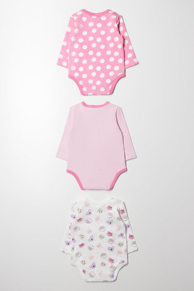 3 Pack Long Sleeve Bodyvests Pink (4)