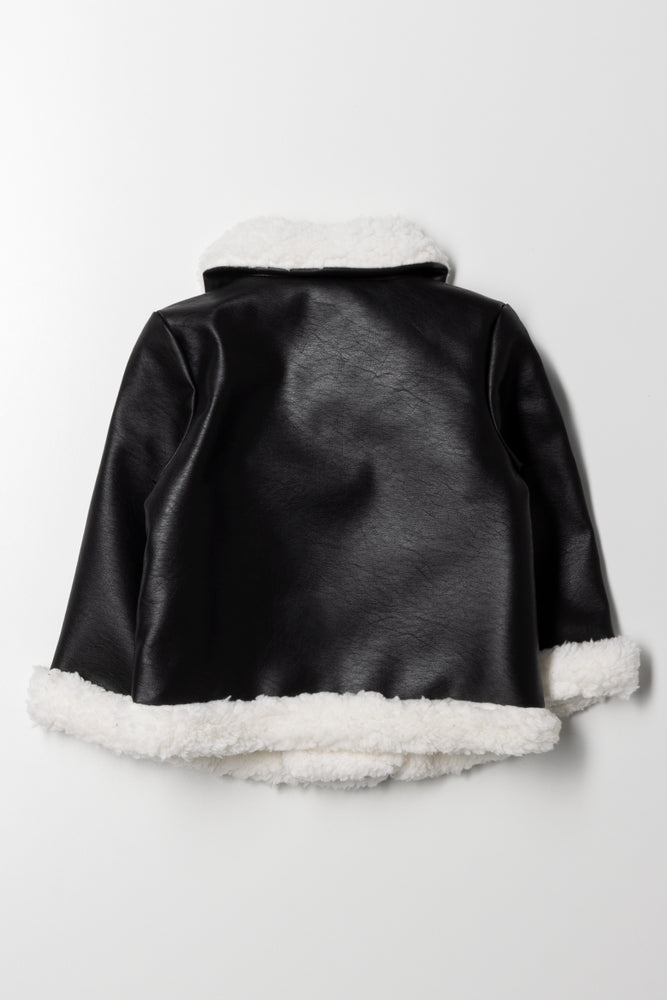 Sherpa Lined Biker Jacket Black (2)
