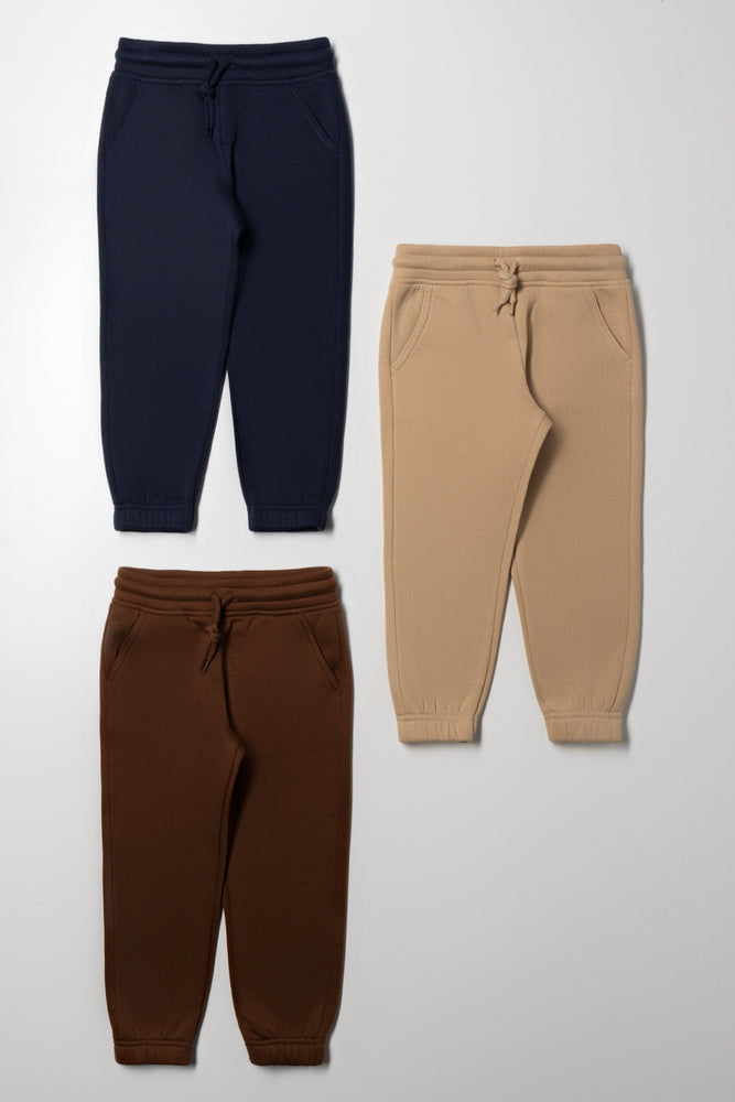 3 Pack Trackpants Navy, Natural And Brown