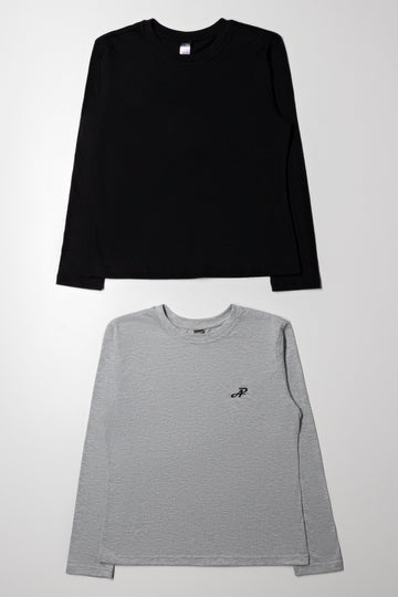 2 Pack Long Sleeve T-Shirts Black And Grey