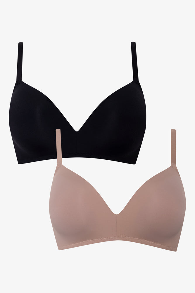 2 Pack Smooth Padded Wirefree Bras Black And Natural