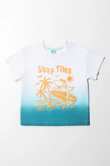 Surf Time Ombre Short Sleeve T-Shirt White And Blue
