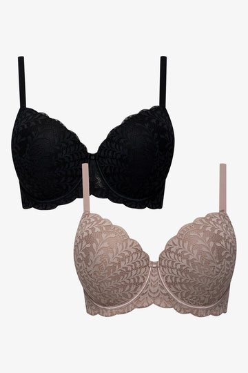Plus Size 2 Pack Lace Balconette Bras Black And Natural