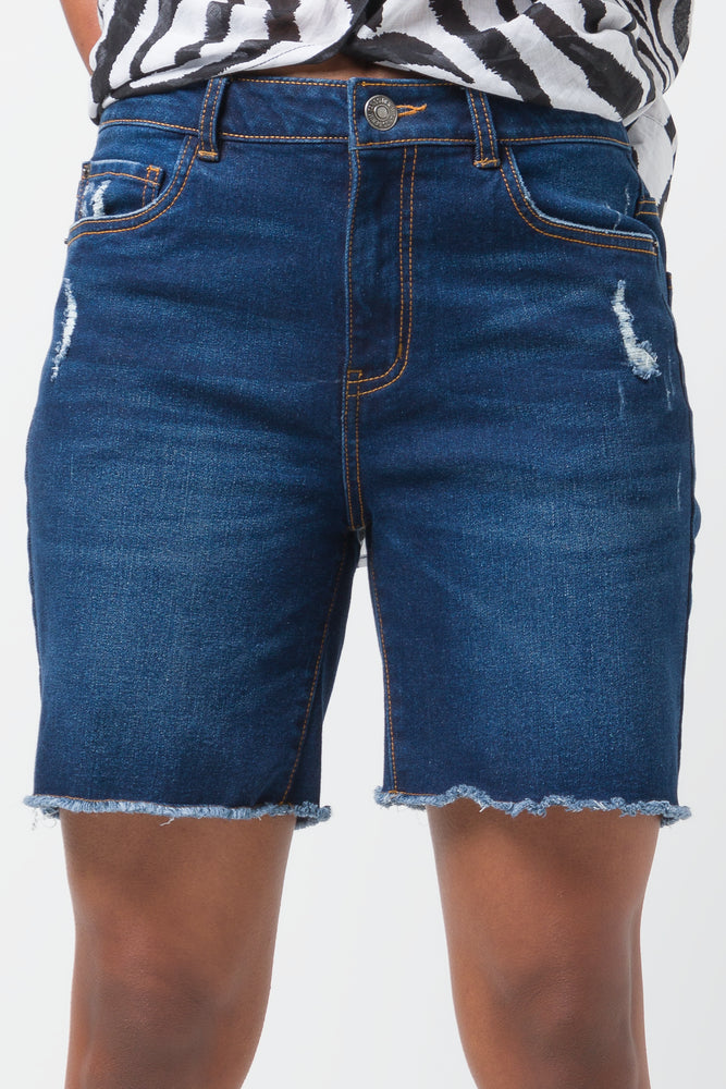 Ripped Bermuda Denim Short Dark Blue