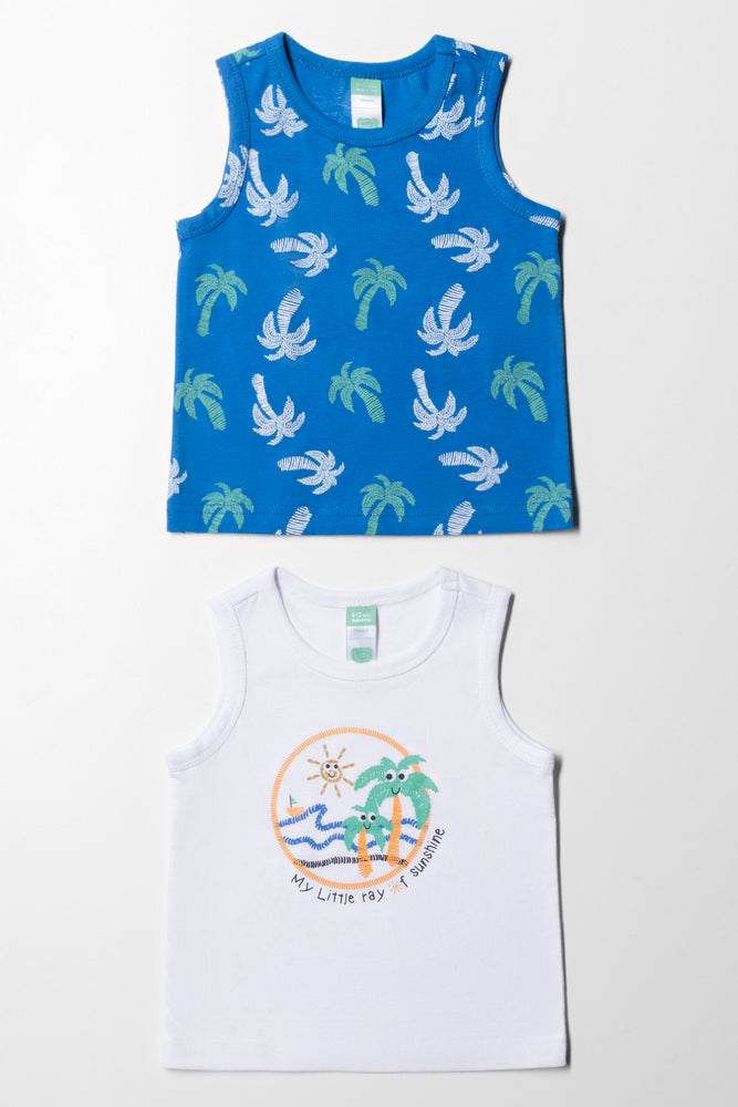 2 Pack Sleeveless T-Shirts Blue And White