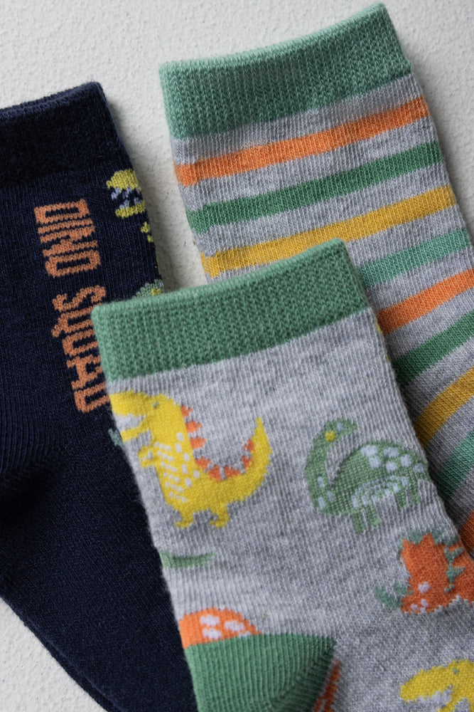 3 Pack Dino Socks Multi