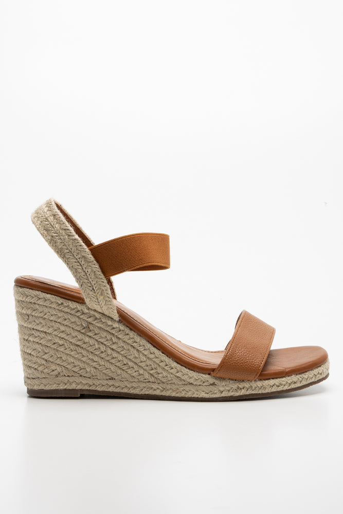 Elastic Espadrille Wedge Brown