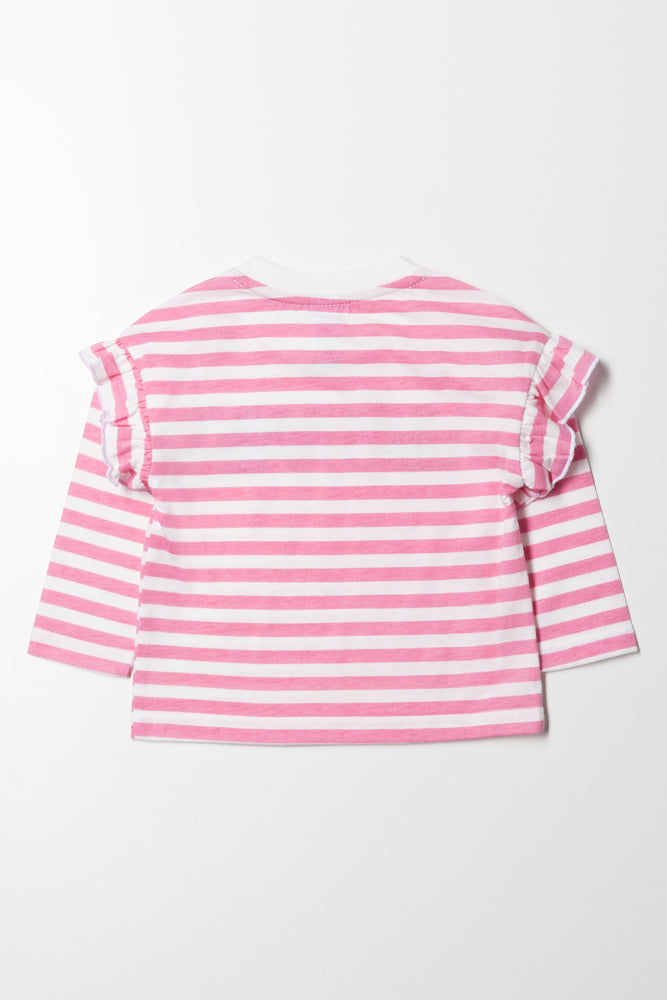 Love Stripe Frill Long Sleeve T-Shirt Pink (2)