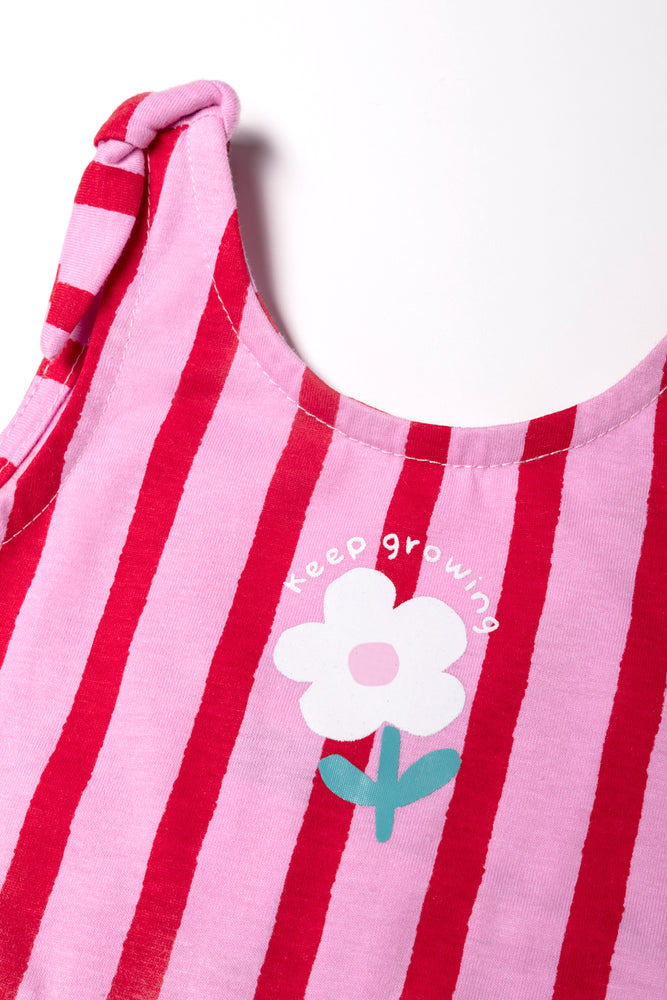 Stripe Sleeveless Dress With Bows Pink And Red