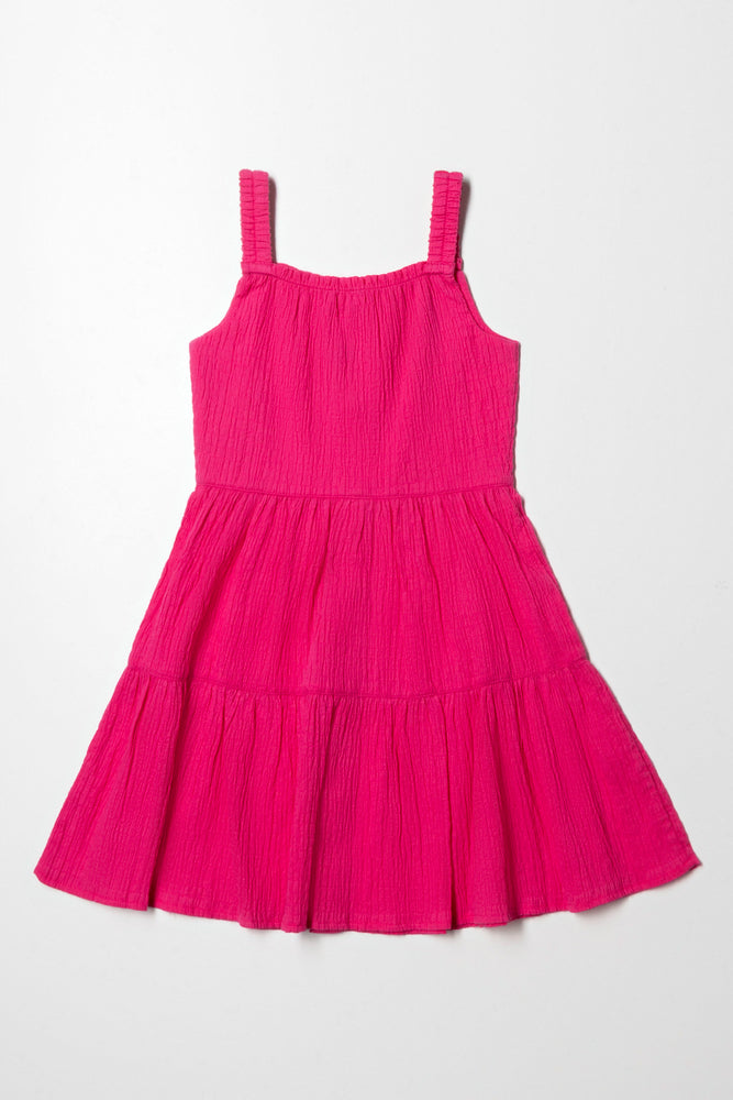 Button Down Tiered Dress Pink (2)