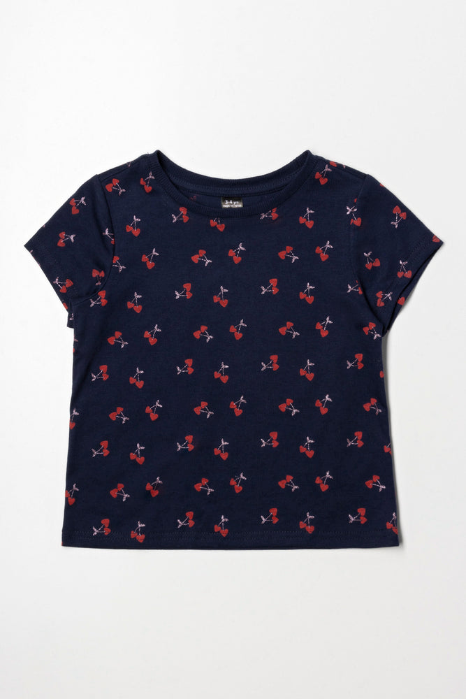 Cherry Glitter Short Sleeve T-Shirt Navy