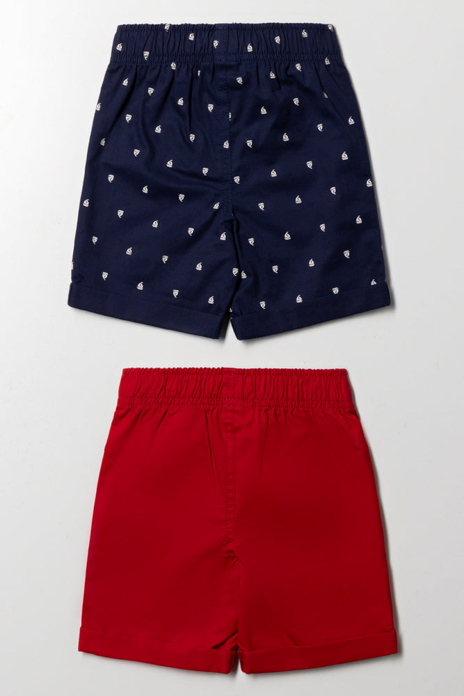 2 Pack Woven Shorts Red And Navy (2)