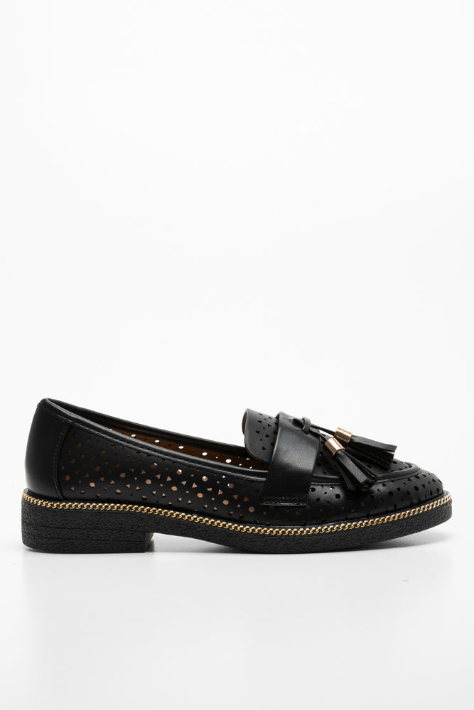 Cut Out Tassel Loafer Black