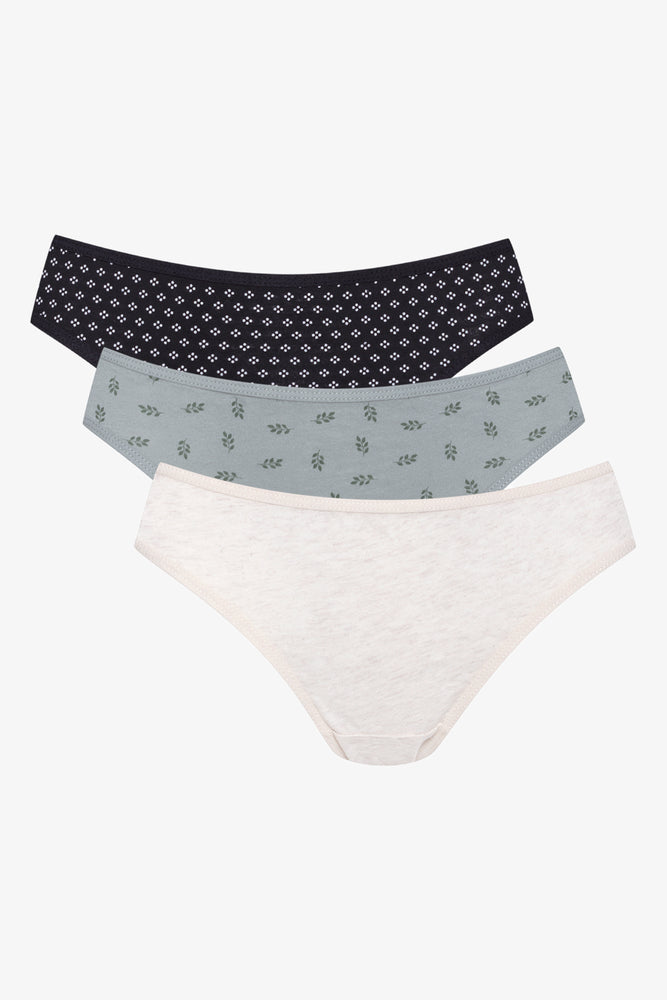 3 Pack Bikini Panties Black, Green And Natural (1)