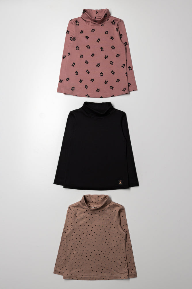 3 pack Poloneck Brown, Pink And Black