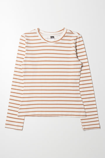 Stripe Crew Neck Long Sleeve T-Shirt Natural