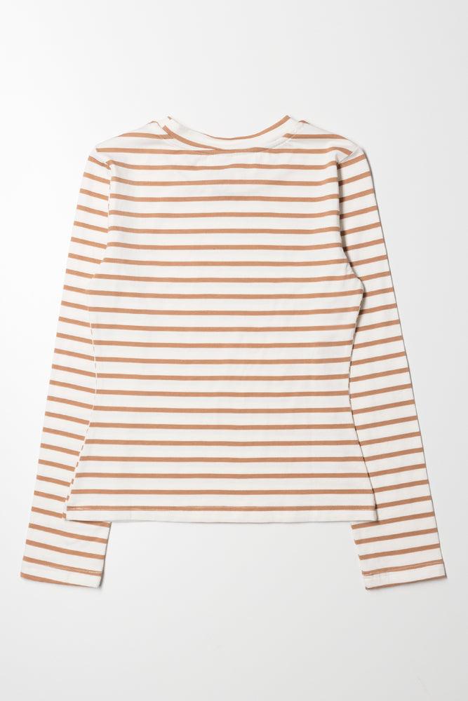Stripe Crew Neck Long Sleeve T-Shirt Natural (2)