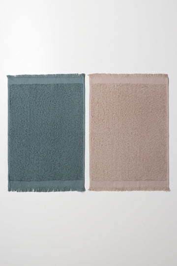 2 Pack Fringed Guest Towel Blue And Natural