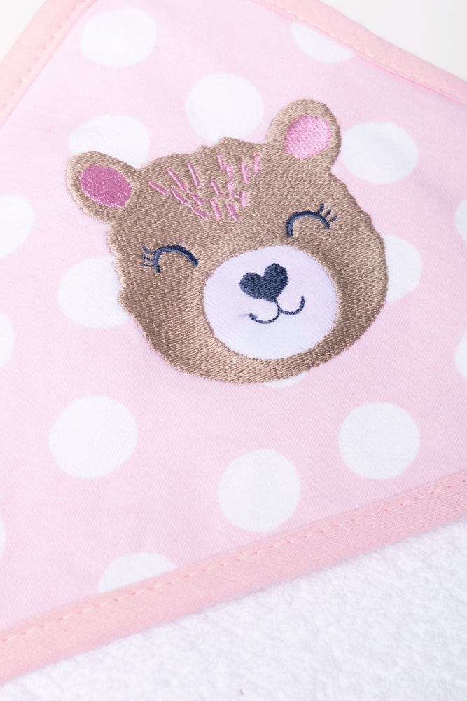 Polka Dot Bear Hooded Towel Pink
