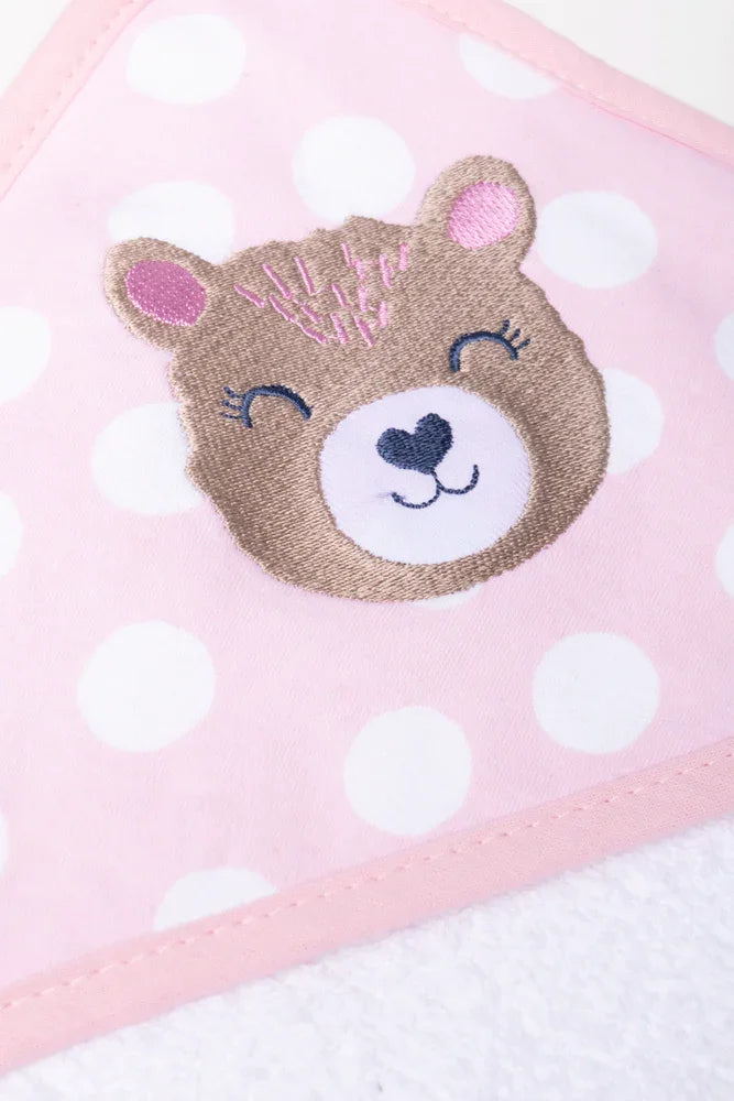 Polka Dot Bear Hooded Towel Pink (1)