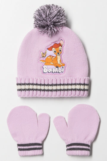 Bambi Beanie And Gloves Set Lilac