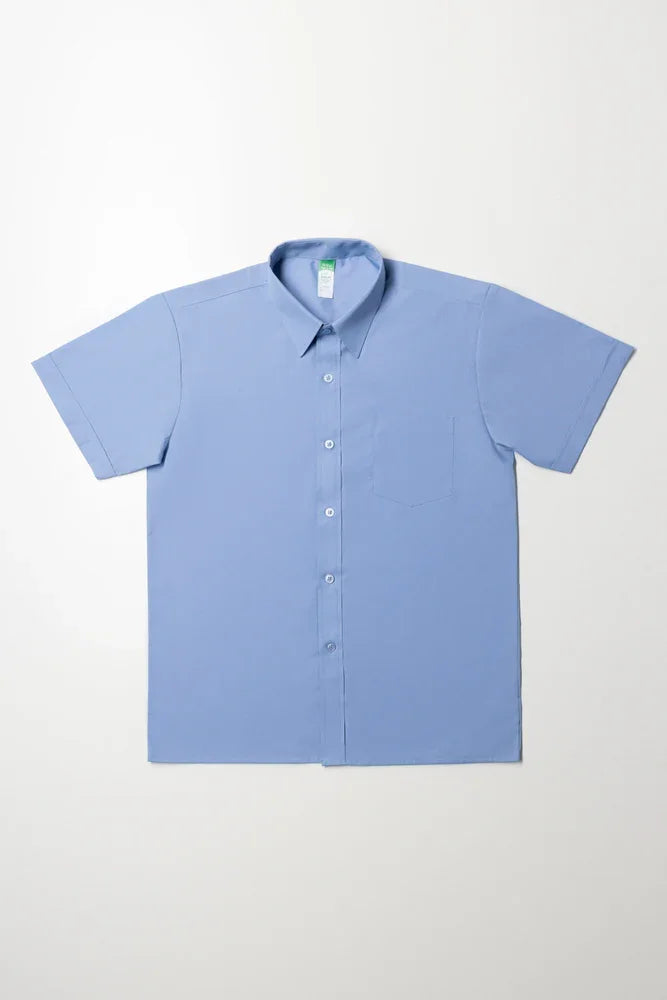 Short Sleeve Raised Collar Shirt Blue