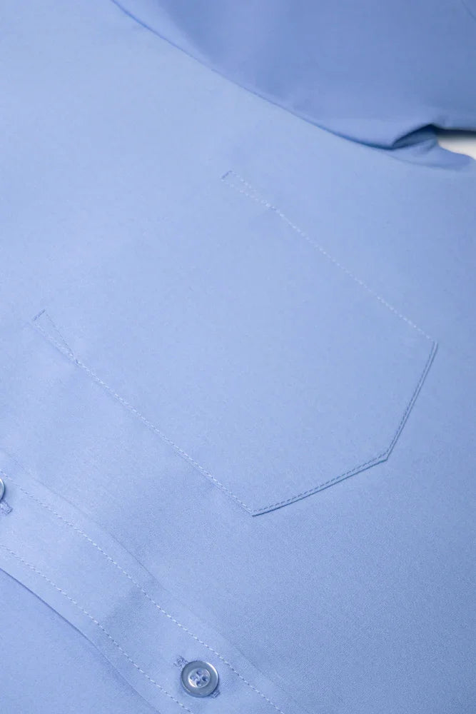 Short Sleeve Raised Collar Shirt Blue (1)