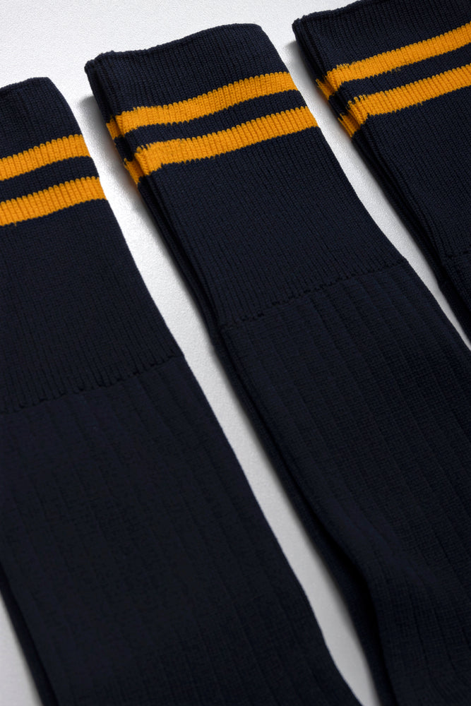 3 Pack Stripe Long  Socks Navy And Gold (1)