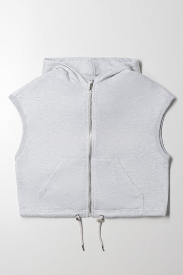 Sleeveless Zip Through Hoodie Grey