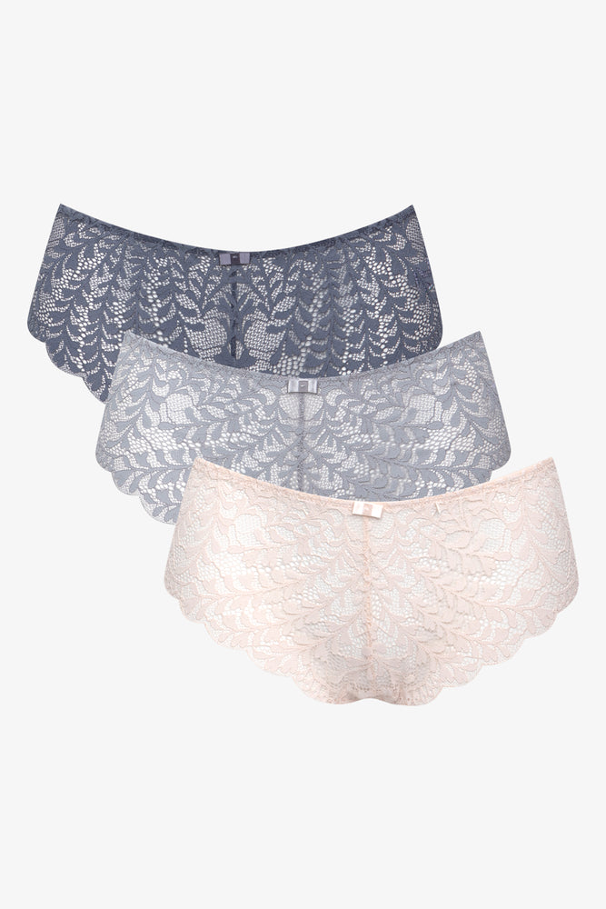 3 Pack Lace Boyleg Blue, Grey & Natural (1)