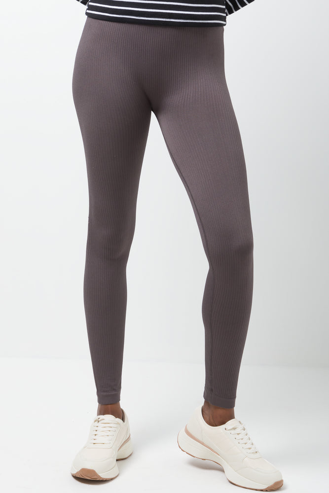 Rib Seamless Wide Waist Legging Dark Grey (1)